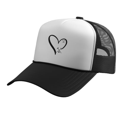 Croquet Heart - Heart with Croquet Mallets Trucker Hat with Adjustable Mesh Back - color: Black/White