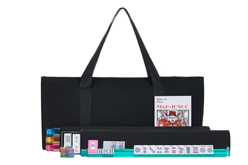 American Mahjong Set – Complete Set with Quilted PU Leather Carrying Bag, Tile Racks with Pushers, 166 Engraved Tiles, Dice, Bettor, and Instructions (Black) - color: Black