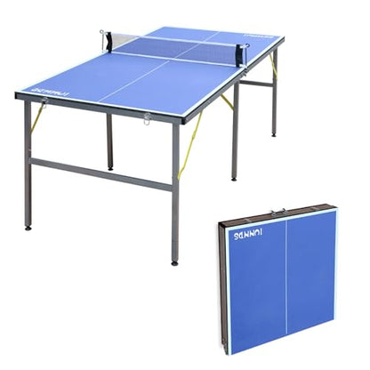 IUNNDS Portable Table Tennis Table 6/8/8.5/9FT Foldable Ping Pong Game Set for Indoor with Net and Post Set, 2 Paddles and 3 Balls - color: Blue