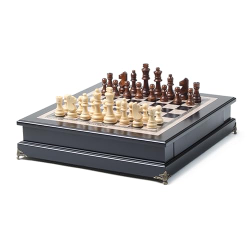 15 "Wooden Chess Set, Large Size Board, Built-in Storage Drawer - 2 Extra Queens - Wooden Chess Pieces - Gift wrap, Adult and Children's Board Games