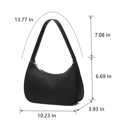 CYHTWSDJ Shoulder Bags for Women, Cute Hobo Tote Handbag Mini Clutch Purse with Zipper Closure - color: Nylon Black