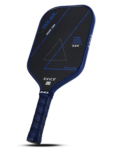 Carbon Fiber Pickleball Paddle 16mm – Professional Pickleball Paddles with Superior Control, Power & Spin – Extended Handle for Two-Handed Grip, USAPA Approved - color: Navy Blue