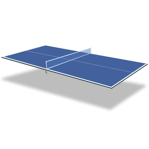 IUNNDS Table Tennis Table Topper, 6/7/8/8.5/9FT Foldable Ping Pong Conversion Top with Net Set for Billiard & Pool Tables - color: Blue, size: 8FT for 6FT Pool Table