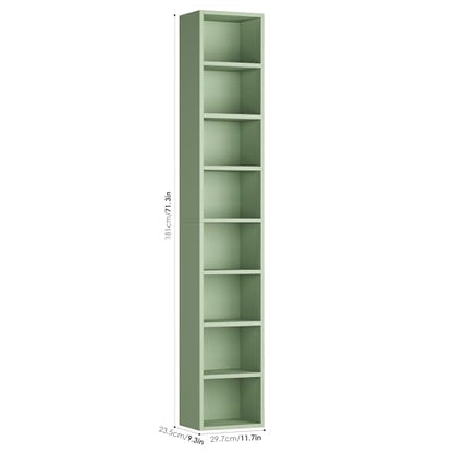 FOTOSOK 8-Tier Media Tower Rack, 11.6 X 9.3 X 70.9 Inches CD DVD Slim Storage Cabinet with Adjustable Shelves, Tall Narrow Bookcase Display Bookshelf for Home Office, Green - color: Green