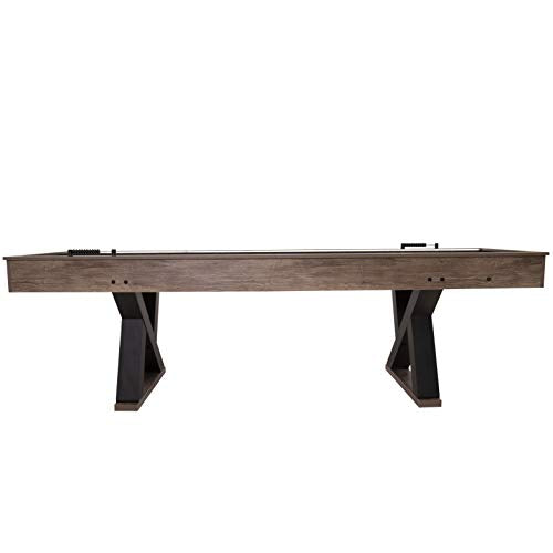 American Legend Kirkwood 9’ Shuffleboard Table with LED Rails, Bowling Game Set, Rustic Wood Finish & Accessories Included