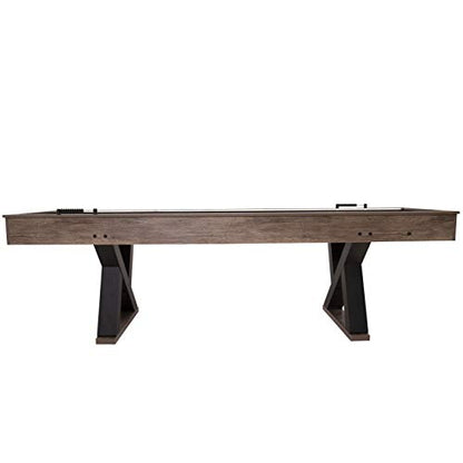 American Legend Kirkwood 9’ Shuffleboard Table with LED Rails, Bowling Game Set, Rustic Wood Finish & Accessories Included