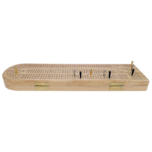 Pacific Shore Games Wooden Cribbage Board Game Set, Continuous 3 Track for 2-3 Players with Card Storage - color: Natural