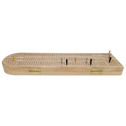 Pacific Shore Games Wooden Cribbage Board Game Set, Continuous 3 Track for 2-3 Players with Card Storage - color: Natural