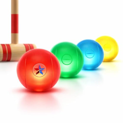 Glow in the Dark Croquet Set with LED Balls - 8 Mallets & Balls - Outdoor Games - Real Durable Croquet Set for Adults - Fun Backyard Activity
