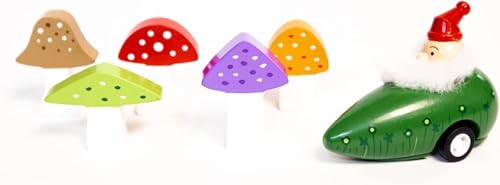 Jack Rabbit Creations Gnome & Mushroom Toddler Mini Bowling Set Game Indoor & Outdoor Toy for Kids- Wooden Skittles Set- Fun Montessori Game for Toddlers & Children