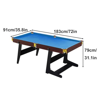 Foldable Pool Table, Compact Billiards Table with Cues, Balls, Chalk, Brush, Strong Support, for Game Room, Family, Basement