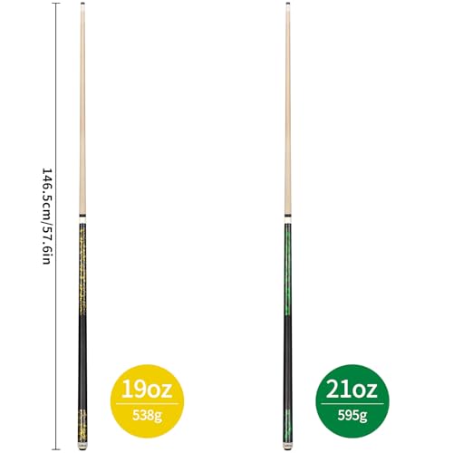 LOTKEY Pool Cue Sticks for Adults,Super Straightened Up 58'' 18 19 20 21oz Billiard Cues Canadian Maple Tacos De Billar Profesional Set of 4/3/2/1 House Bar Pool Que Table Beginner Pool Queue - color: 2 Sets (19oz Yellow, 21oz Green)