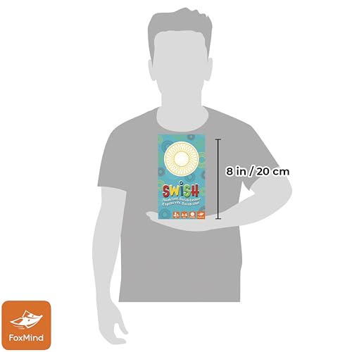 FoxMind Games: Swish Card Game, Spatial Reasoning Board Game for Ages 7 and up, Rotate, Stack & Match Transparent Cards to Win. Waterproof Cards & Travel Bag - Perfect Family Travel Game