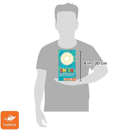 FoxMind Games: Swish Card Game, Spatial Reasoning Board Game for Ages 7 and up, Rotate, Stack & Match Transparent Cards to Win. Waterproof Cards & Travel Bag - Perfect Family Travel Game