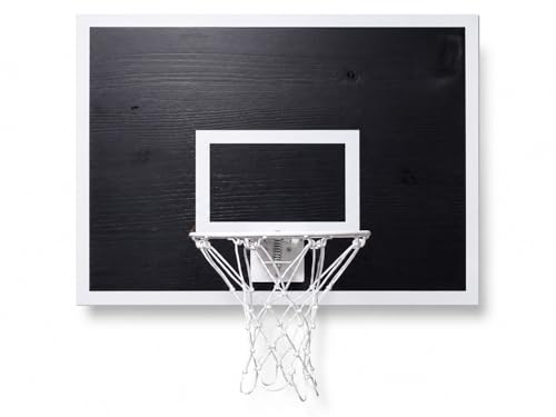 CALIKIWIPROS Mini Basketball Hoop Set Pro League Decorative Solid Wood Wall Mount, Includes 9’ Hoop & 5 mini Basketballs, Classic Look with Colors Matching Some pro Teams. - style: Black White