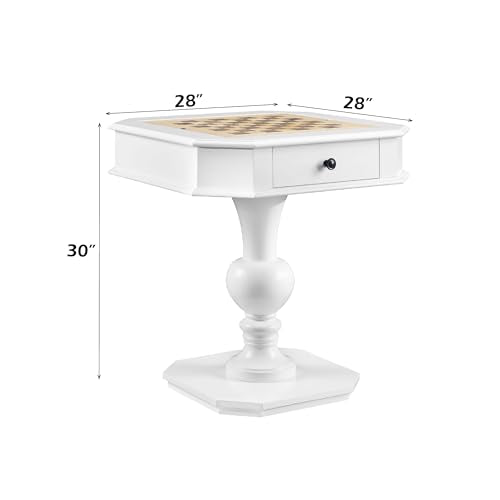 Chess Table, Reversible Chess Checker Game Table with 2 Drawers for Family Entertainment Room, 3-in-1 Square Game Tray for Chess Checker Backgammon, White - size: 28''-Chess Table White