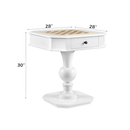 Chess Table, Reversible Chess Checker Game Table with 2 Drawers for Family Entertainment Room, 3-in-1 Square Game Tray for Chess Checker Backgammon, White - size: 28''-Chess Table White