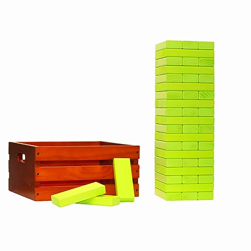 Tailgating Pros Premium Giant Toppling Timbers with Stained Crate – Choose Your Team Colors! Jumbo Outdoor Yard Game, Tower Grows to Over 5 Feet! –Optional Tipsy Stickers Available! - color: Lime / Lime, size: With Tipsy Stickers