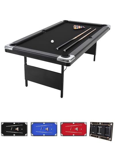 6/7 ft Pool Table, Folding Billiard Table, Portable Pool Tables with Billiard Balls, 2 Cue Sticks, Felt Brush & Chalk for Family Game Room & Home Recreation - color: Black-7FT