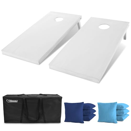 GoSports 4 ft x 2 ft Regulation Size Wooden Cornhole Boards Set with White Finish - Includes Carrying Case - color: Navy Blue & Light Blue