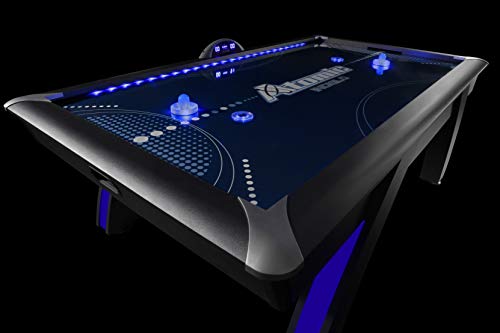Atomic 90” Indiglo LED Light Up Air Hockey Table – Fully Illuminated Arcade Style Table with LED Scoring, Light Up Pucks & Pushers, in‑Rail Lighting and Music