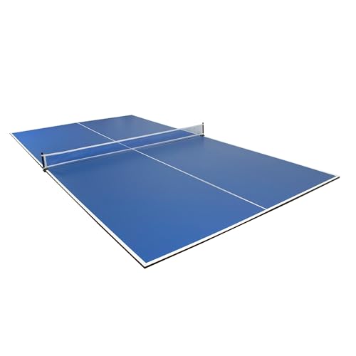Hathaway 9 ft Quick Set Table Tennis Conversion Top – Regulation Sized, Foldable, Durable Engineered Surface, Protection Pads – Indoor Ping Pong Table Topper for Pool Table w/Net & Posts - color: Blue