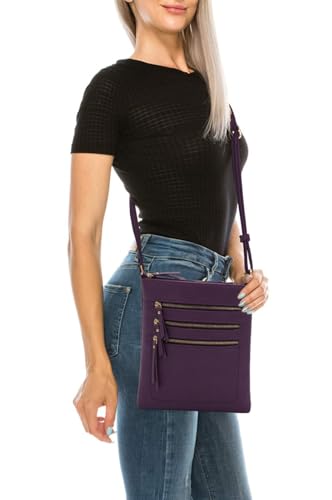 Solene Crossbody Bag Functional Multi Pocket Messenger Purse Top Zip Closure Shoulder Handbag With Adjustable Strap - color: Purple