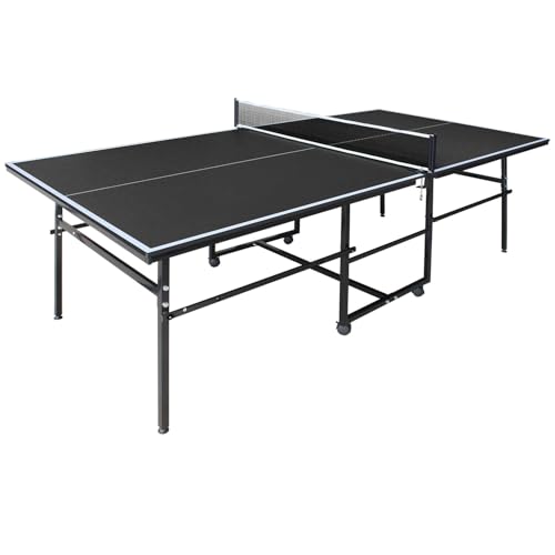 IUNNDS Portable Table Tennis Table 6/8/8.5/9FT Foldable Ping Pong Game Set for Indoor with Net and Post Set, 2 Paddles and 3 Balls - color: Black-8.5FT