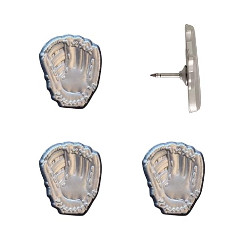 Baseball Glove Push Pins - Silver Baseball Glove Map Pins for Cork Boards, Maps, or Lapel Use - Designed in USA - Set of 4 - color: Baseball Glove - Silver, size: Set of 4