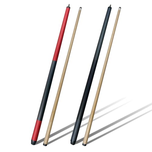 58 Inch Pool Cues, 2-Piece Billiard House Bar Pool Cue Sticks with Multi Layer Soft Leather Grip, Set of 2 Canadian Maple Wood Billiard Sticks - color: 2PK-Red/Black