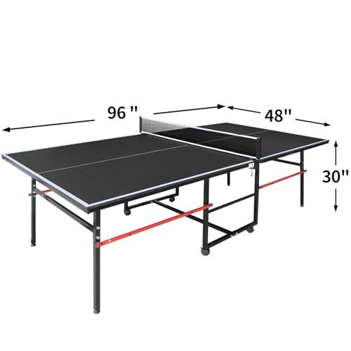 8FT Outdoor Ping Pong Table, Foldable & Portable Table Tennis Set with Net, 2 Paddles & 3 Balls, Game Table with Single Player Playback Mode - color: Black