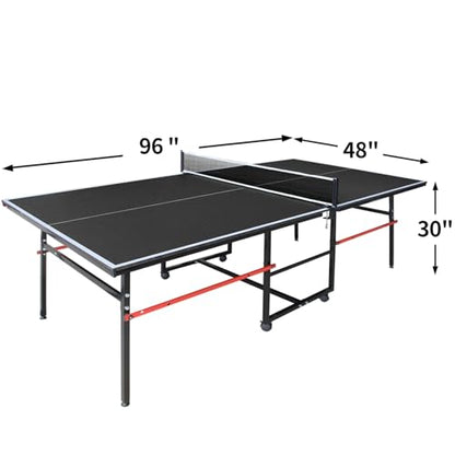 8FT Outdoor Ping Pong Table, Foldable & Portable Table Tennis Set with Net, 2 Paddles & 3 Balls, Game Table with Single Player Playback Mode - color: Black