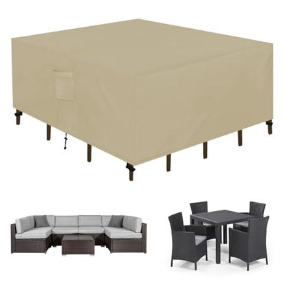 Easy-Going Square Patio Furniture Cover Waterproof Outdoor Dining Table and Chair Cover Anti-UV Outside Sectional Sofa Set Covers (126"L x 126"W x 32"H, Camel) - color: Camel, size: 126"L x 126"W x 32"H