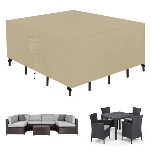 Easy-Going Square Patio Furniture Cover Waterproof Outdoor Dining Table and Chair Cover Anti-UV Outside Sectional Sofa Set Covers (126"L x 126"W x 32"H, Camel) - color: Camel, size: 126"L x 126"W x 32"H