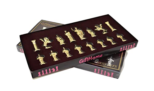 (Without Board) Historical Handmade Rome Figures Metal Chess Pieces Big Size King 4 inc (Only Pieces)
