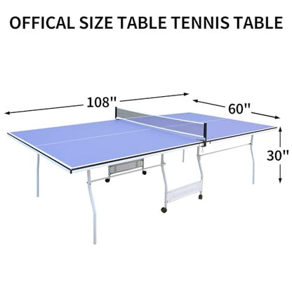 Professional Table Tennis Table Indoor Foldable Table Tennis Game Set, 9-Feet Single Play Mode Table with Net Post Set, 2 Pars and 3 Balls