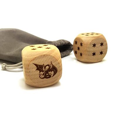 Creative Dragon Dice Set - Big Wooden Playing Dices for Party Table Game, 30MM/Laser Engraved/Six-Sided 2Pcs/Set