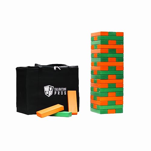 Tailgating Pros Giant Toppling Towers Wooden Blocks Game with Tote Jumbo Indoor Outdoor Yard & Backyard Lawn Game for Family & Adults, Portable Party & Team Building Fun - color: Kelly/Orange