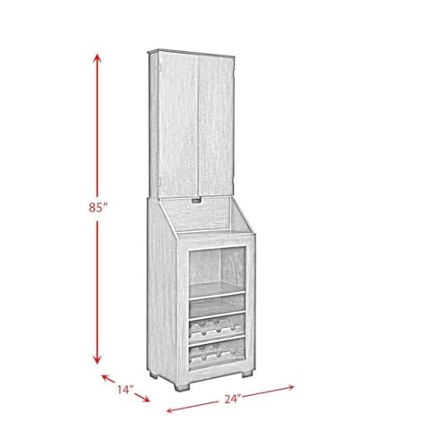 BOWERY HILL Dartboard Cabinet, 24" W x 15" D x 45" H, Walnut Finish, Includes Dartboard, Scoreboards, Darts, Wine Rack, Drop Down Storage Shelf, Traditional Style for Game Room Entertainment