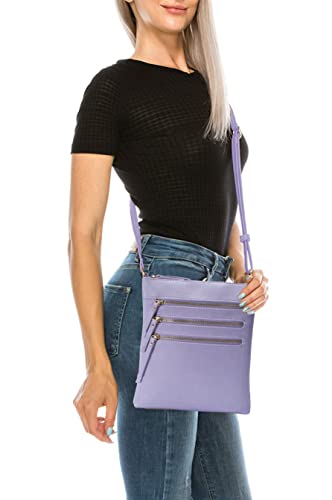 Solene Crossbody Bag Functional Multi Pocket Messenger Purse Top Zip Closure Shoulder Handbag With Adjustable Strap - color: Lavender