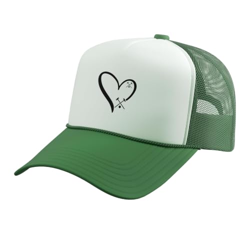 Croquet Heart - Heart with Croquet Mallets Trucker Hat with Adjustable Mesh Back - color: Kelly Green/White