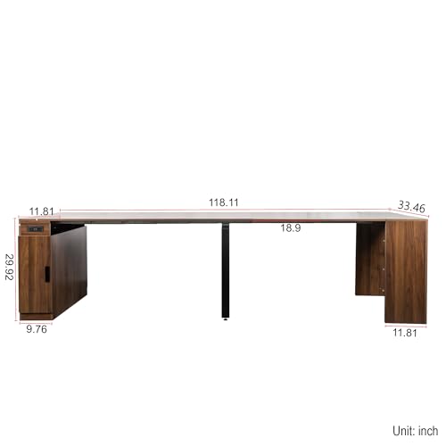 24"-118" Extendable Dining Table with Storage for 2-12 People, Modern Space-Saving Extra Long Wood Folding Table with USB & AC Outlets, Multifunctional Conference Meeting Table, Walnut - color: Walnut, style: 24" - 118.5" (2-12 People)
