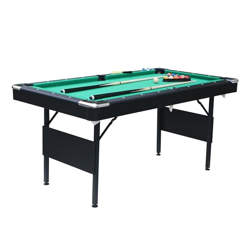Ditkoko Billiard Table, 64" Folding Pool Table with with Balls, Cues, Chalk, Brush and Triangle, Pool Table Set for Family Game Room, Adult Rrec Room, Basements, Man cave or Garage - color: Green
