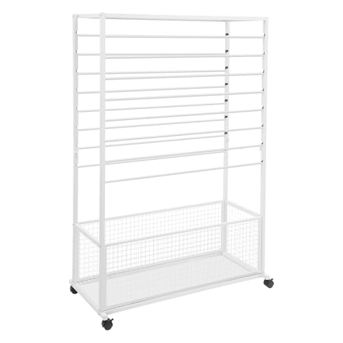 JenyunTech 16 Tier Ribbon Storage Rack, Double-Sided Flower Wrapping Paper Rack, Multifunctional Ribbon Holder Stand with Wheels and Upper Platform for Craft Room, Flower Store - color: 16-Tier, 40in, White