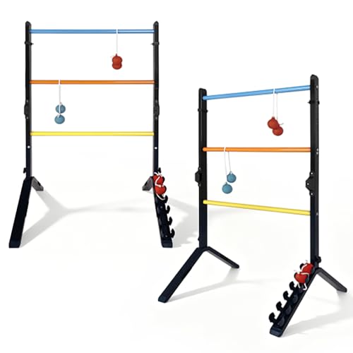 Steel Ladder Toss Game Set, 2 Pack Ladder Ball Rack with 6 Bolas, Assembly-Free Ladder Toss Includes Scorekeeper