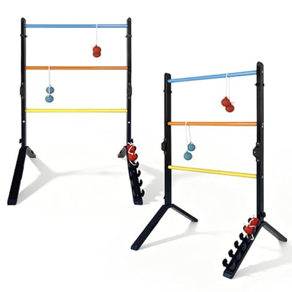 Steel Ladder Toss Game Set, 2 Pack Ladder Ball Rack with 6 Bolas, Assembly-Free Ladder Toss Includes Scorekeeper