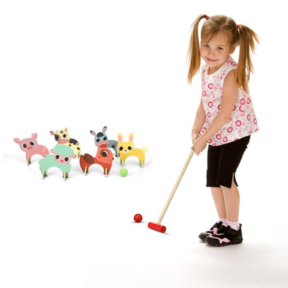 TOYANDONA Kids Croquet Set, Cartoon Wooden Animal Croquet Set Funny Lawn Games for Boys Girls