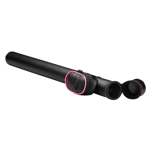 Casemaster Q-Vault Supreme Billiard/Pool Cue Hard Case, Holds 1 Complete 2-Piece Cue (1 Butt/1 Shaft) - color: Black with Pink Trim