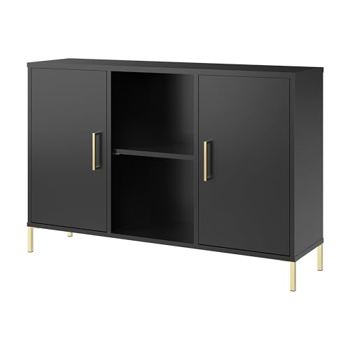 Bush Home Essence Accent Cabinet with Doors, Living Room Furniture, Essence Collection, Black Stipple