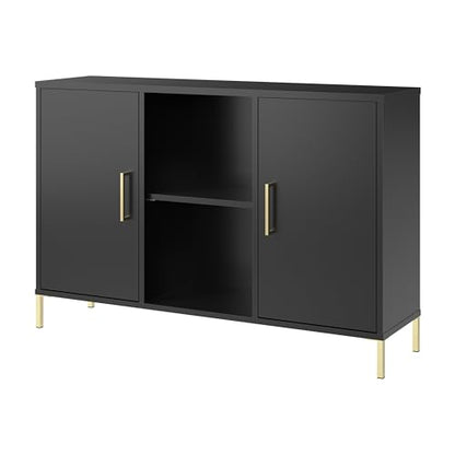 Bush Home Essence Accent Cabinet with Doors, Living Room Furniture, Essence Collection, Black Stipple